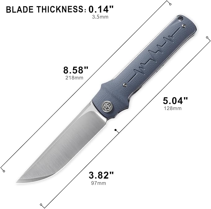 Petrified fish PFB04 Tena Folding Knife, 3.82" D2 Steel Satin Blade G10 Handle Pocket Folding knife