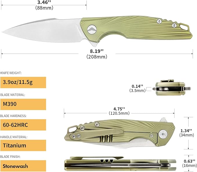 Folding Pocket Knife,EDC Knife,M390 Steel Blade,Titanium Carbon Fiber Handle,Tactical/Outdoor