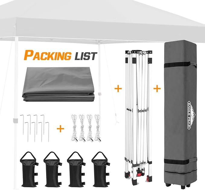 EAGLE PEAK Pop Up Canopy Tent with Wheeled Carry Bag, 8 Stakes, 4 Ropes, 4 Weight Bags, Easy Set Up