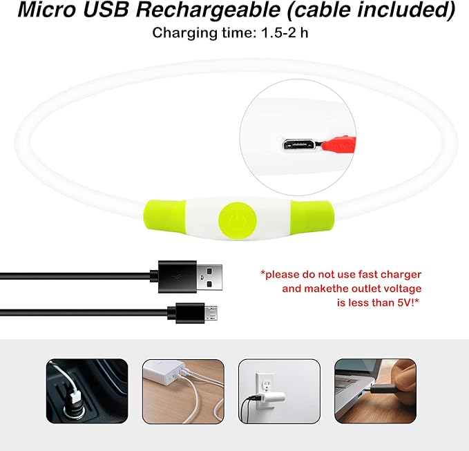 Light Up Dog Collars, USB Rechargeable Dlitk LED Dog Collar 1 Count, TPU Cuttable Size Glow Collar