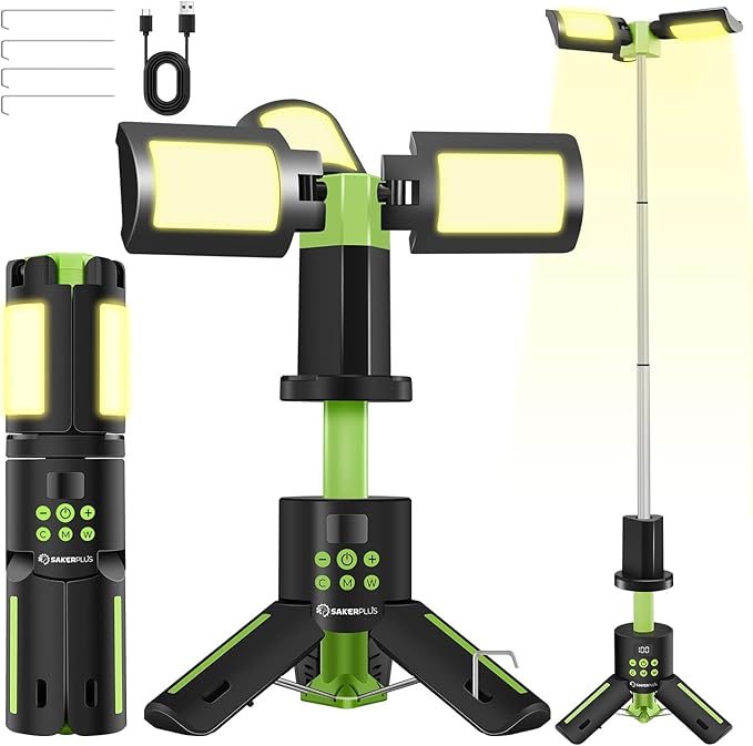 Portable Camping Lights with Stand, 5000LM Rechargeable LED Flashlight, 9 Color Modes, Collapsible