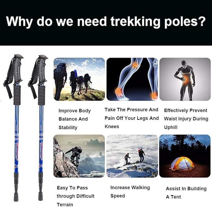 Aihoye Hiking Trekking Poles, 2 Pack Collapsible, Lightweight, Anti Shock, Walking Sticks