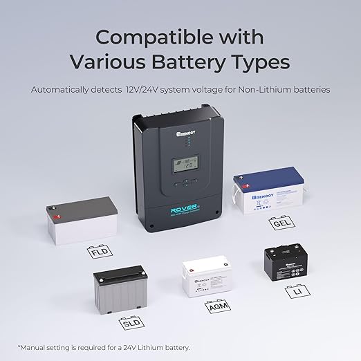 Renogy Solar Charge Controller 60A 12V24V36V48V DC Input Auto Parameter MPPT Charge Controllers for