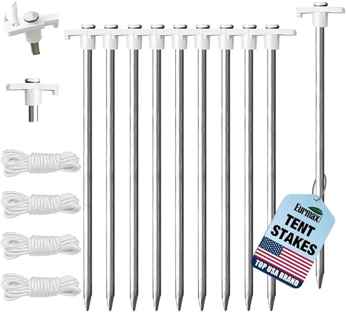 Eurmax USA Galvanized Non-Rust Camping Family Tent Pop Up Tent Stakes Canopy Anchors Heavy Duty
