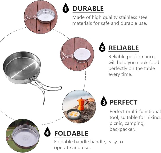 VANZACK Outdoor Pan Camping Cooking Pot Backpacking Cookware Outdoor Cookware Cooking Pan Camp Bbq