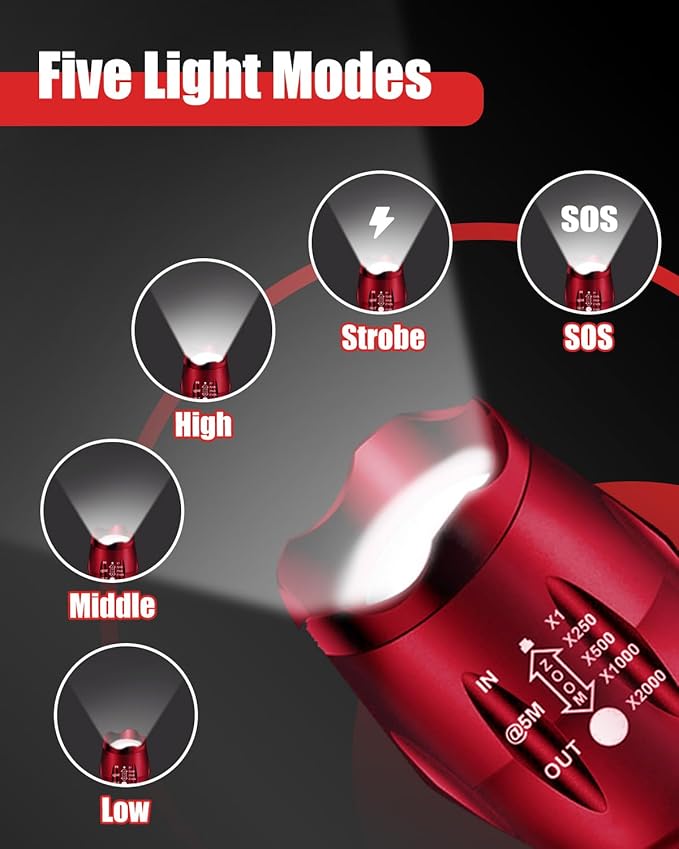 Victoper LED Flashlight 2 Pack Red, Bright High Lumens Tactical Flashlights High Lumens with 5