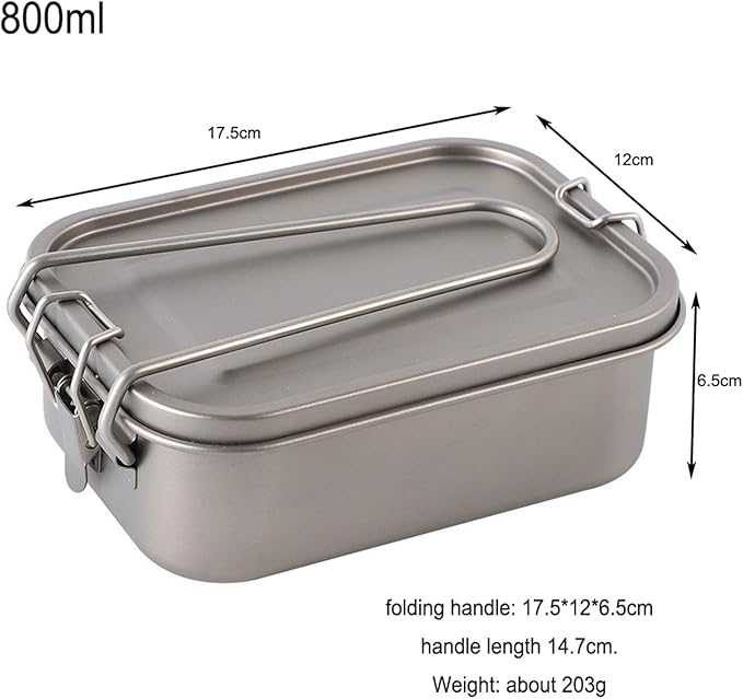 800ml Titanium Lunch Box Leak-Proof Lid & Folding Handle Camping Cookware Lightweight Outdoor
