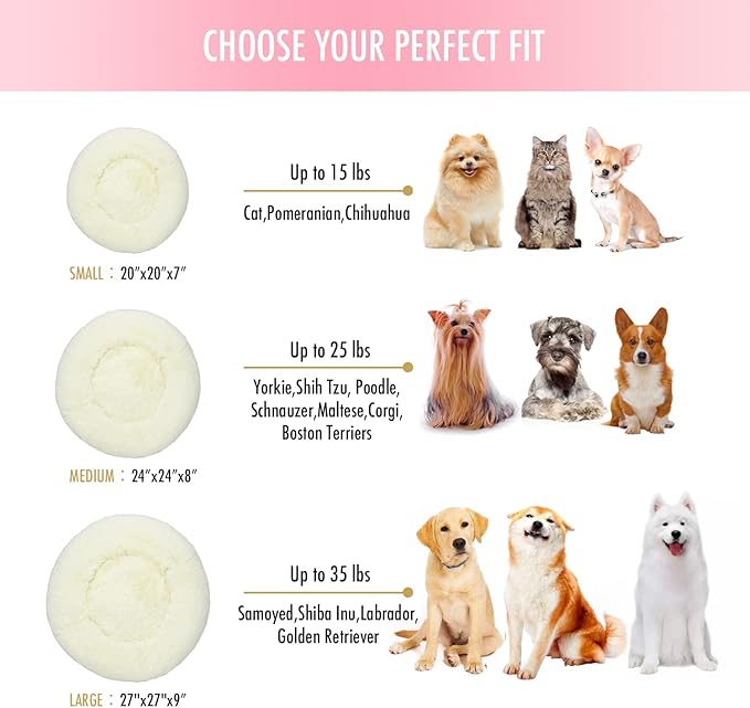Anti Anxiety Round Fluffy Plush Faux Fur Warm Washable Dog Bed & Cat Bed, Original Bed for Small
