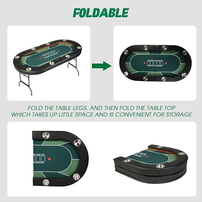 Upgraded 8- Player Foldable Poker Table for Blackjack Card Game, Portable Casino Table for Game