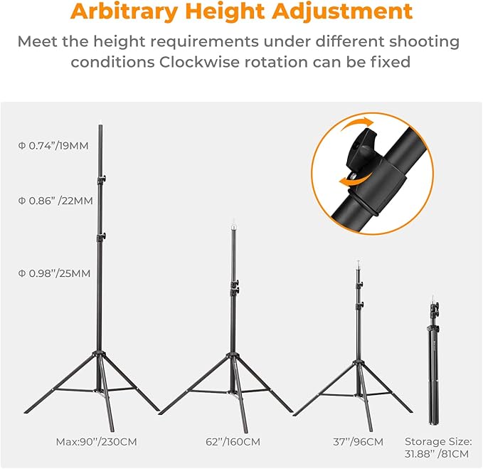 K&F CONCEPT Light Stand for Photography, 7.5ft/2.3M Portable Extendable Photo Video Tripod Stand