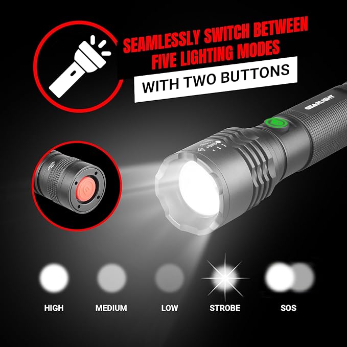 GearLight S2000 LED Rechargeable Flashlight High Lumens - Super Bright, Powerful, Mid-Size Tactical
