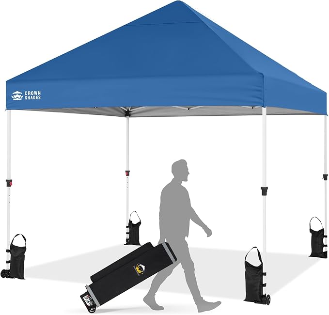 CROWN SHADES Pop Up Canopy Tent, 8x8 Commercial Canopy Tent with 4" Wheels, 4 Upgraded Weights