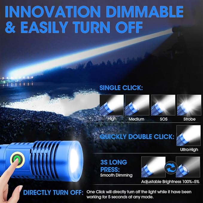 Rechargeable Flashlight High Lumens, High Lumens Super Bright Flash Light, Long-Range Zoomable LED