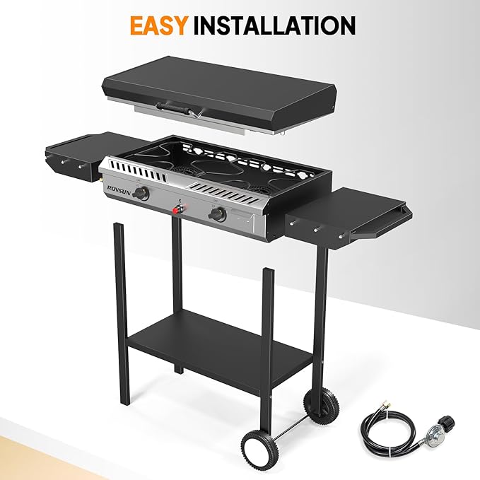 ROVSUN 2 Burner Outdoor Propane Gas Stove with Auto-ignition, Regulator & Shelf, 150,000 BTU