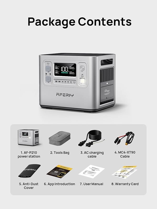 AFERIY P210 Portable Power Station 2400W (4800W Peak),2048Wh LiFePO4 Battery Generator with 1100W