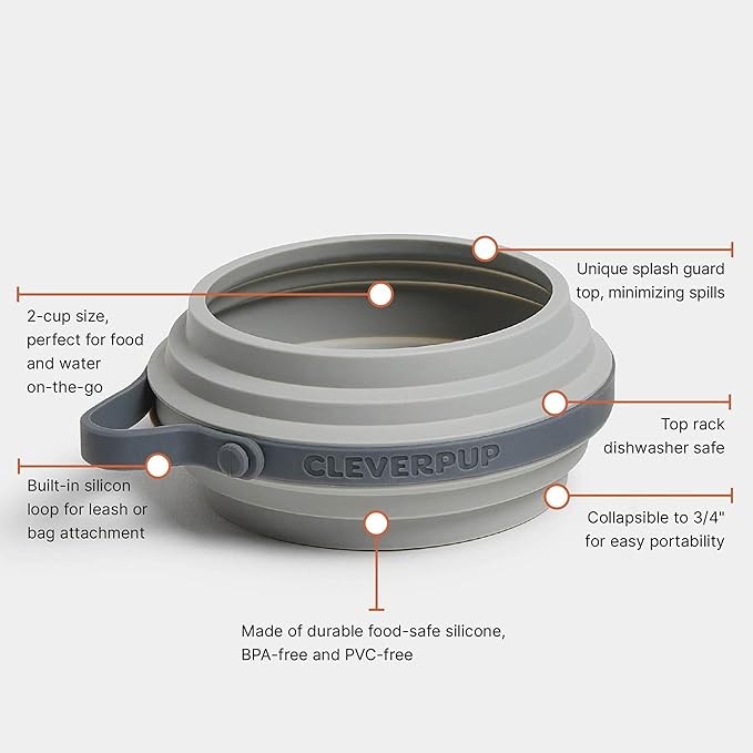 Nomad Small Collapsible Dog Bowl - 2 Cup Food-Safe Silicone Travel Bowl for Dogs, Portable &