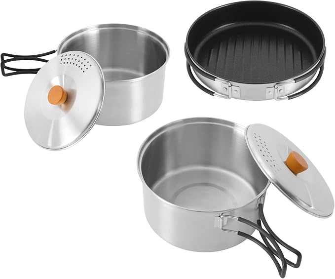 Camping Cookware Set, Camping Cooking Set,304 Stainless Steel Camping Pots &Frying Pan Set,Campfire