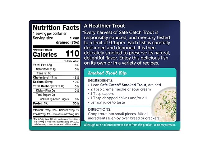 Safe Catch Smoked Rainbow Trout Fillets in Water, Skinless and Boneless Canned Fish, Mercury