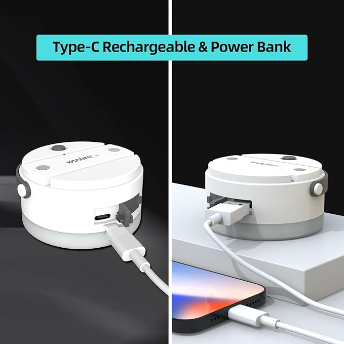 Hanging Camping Tent Light with Stepless Dimming & Magnetic Base, USB-C Rechargeable LED Lantern
