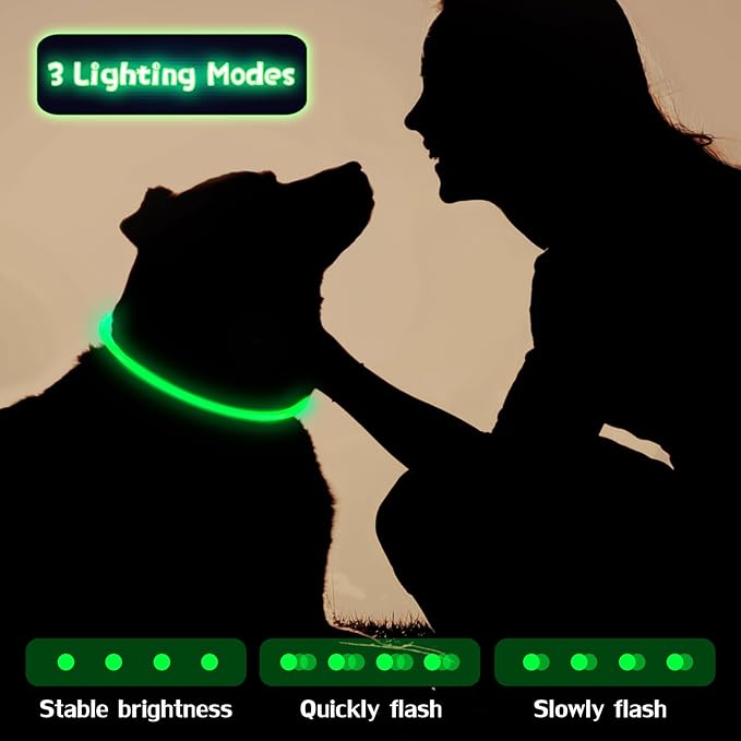 Weewooday 3 Pcs Dog Collar LED USB Rechargeable Lights Dog Necklace Collars Doggy Lights for Night