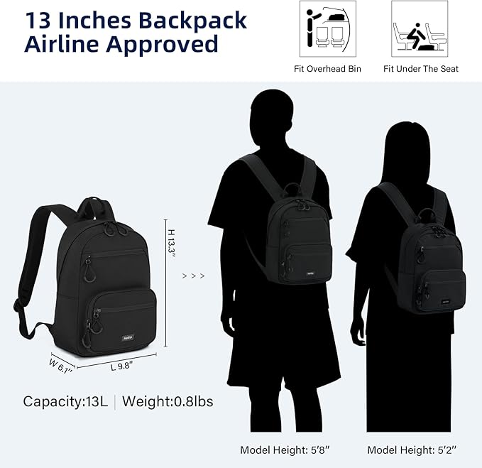 Carry On Travel Backpack For Men Women, 13 Inch Small Mini Work Bag Personal Item Backpacks