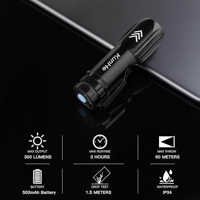 KunHe 10 Pack Small Rechargeable Flashlights Bulk USB-C Mini High Lumen Flashlight Clip-on Portable