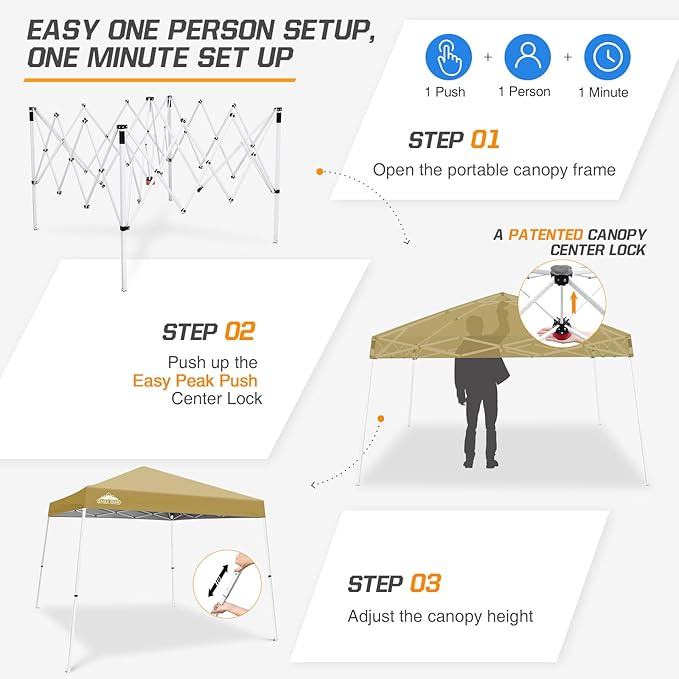 EAGLE PEAK 10x10 Slant Leg Pop-up Canopy Tent Easy One Person Setup Instant Outdoor Beach Canopy