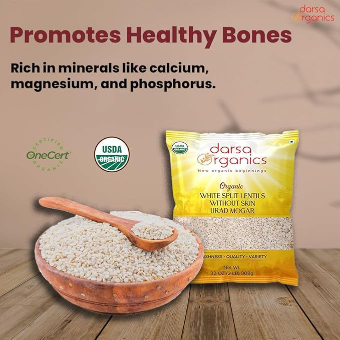 Darsa Organics Urad Dal Split Without Skin (Urad Mogar) 2lb ??USDA Organic White Matpe Split