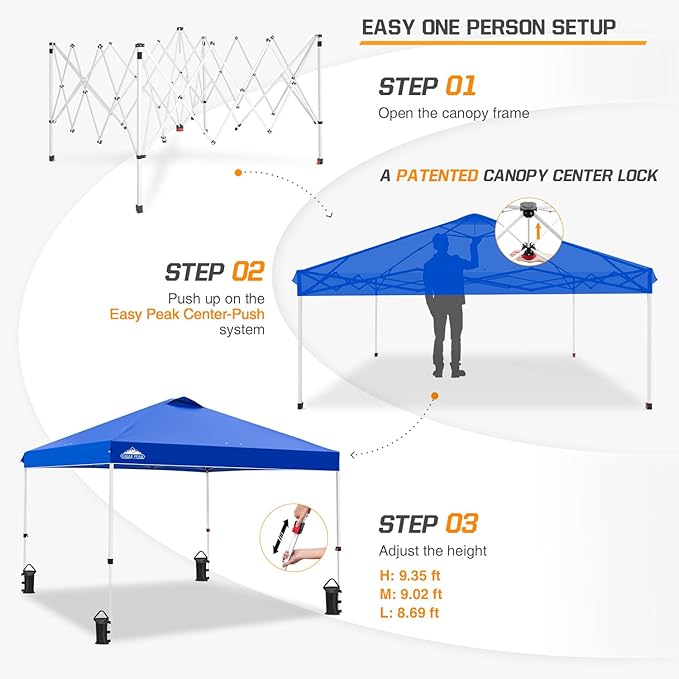 EAGLE PEAK Pop Up Canopy Tent with Wheeled Carry Bag, 8 Stakes, 4 Ropes, 4 Weight Bags, Easy Set Up