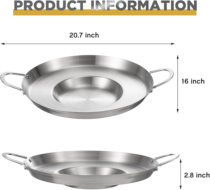 Maxdot 2 Pcs Stainless Steel Comal Frying Bowl Cookware 16 Inch Mexican Style Wok Inoxidable