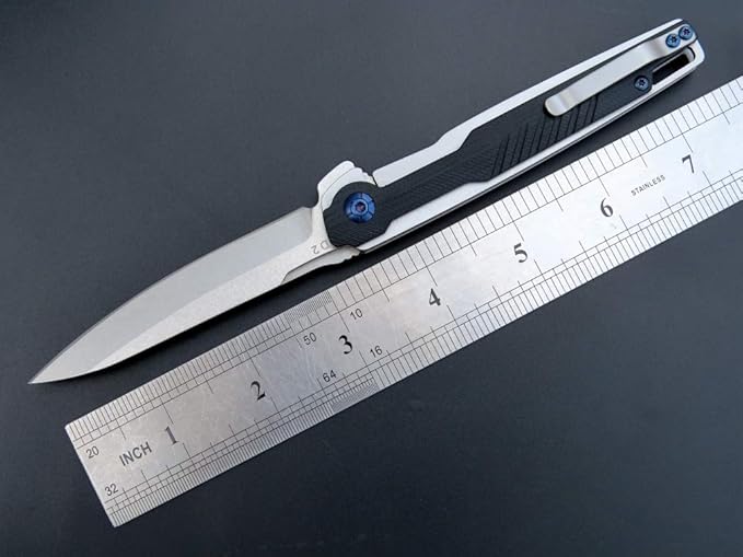 Eafengrow EF942 EDC Folding Knife, D2 Steel Blade Titanium Plating & G10 Handle,Pocket Clip with