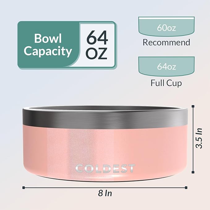Coldest Dog Bowl - Anti Rust Metal, Non Slip, 3 Layers Insulated Stainless Steel Dog Bowls - Spill