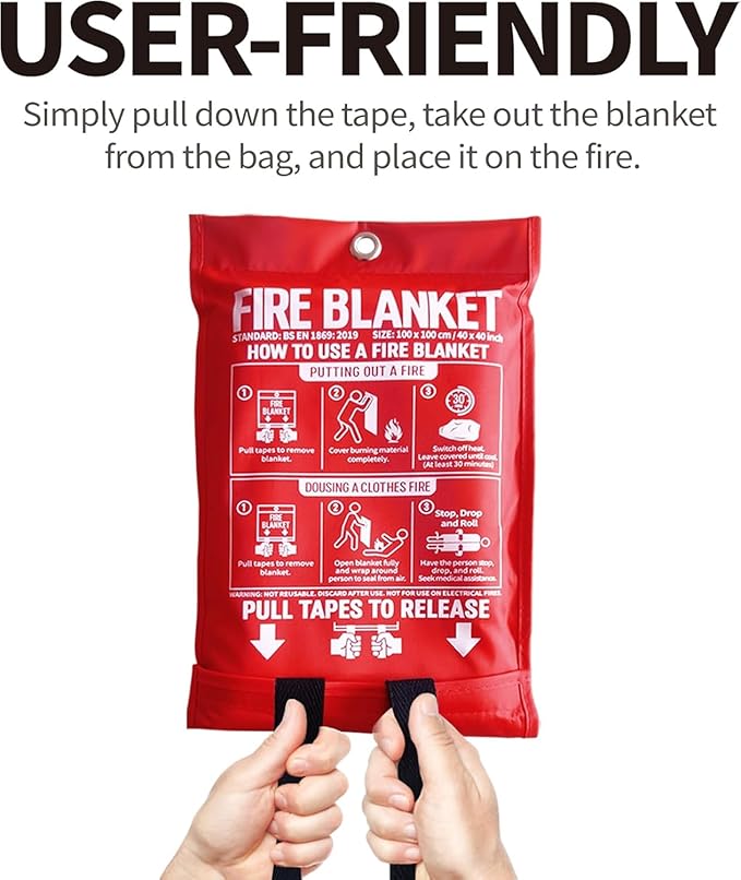 Fire Blanket, 71 in x47 in,Fiberglass Fire Blanket for Home,Kitchen,1 Pack
