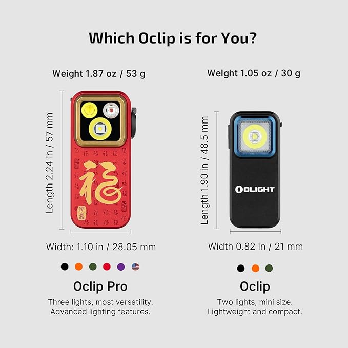 OLIGHT Oclip Pro EDC Flashlight Clip-on Light, Rechargeable 500 Lumens with Three Lighting