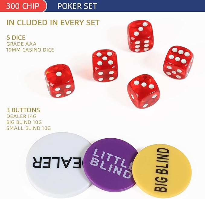 300Pcs Poker Chips Set for Texas Holdem,Blackjack,Professional Poker Kit with Aluminum Case,2 Decks