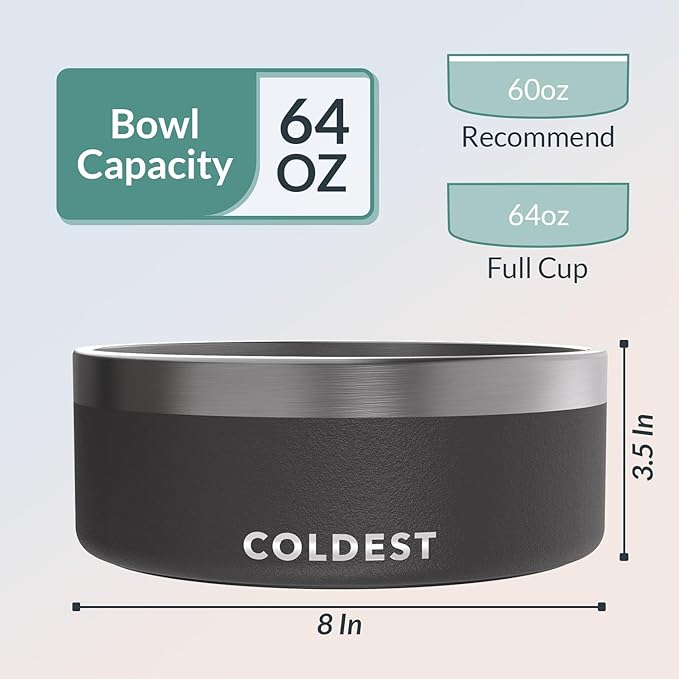 Coldest Dog Bowl - Anti Rust Metal, Non Slip, 3 Layers Insulated Stainless Steel Dog Bowls - Spill