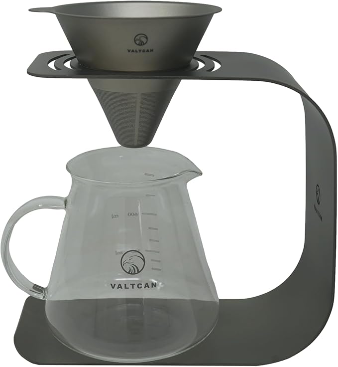 Valtcan Titanium Pour Over Coffee Maker Set – Reusable Metal Filter, Cone Dripper, Mug Stand