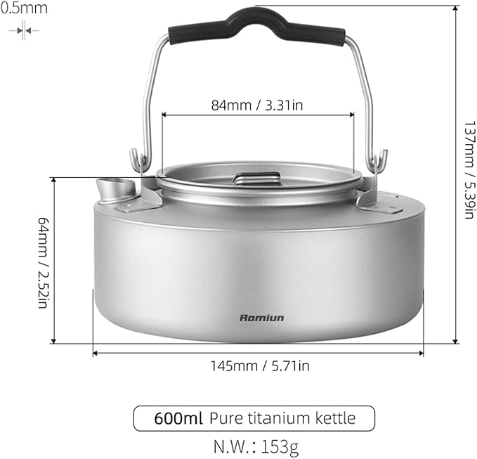 Camping Kettle Titanium Camp Tea Coffee Pot Portable Lightweight Tea Kettle Teapot Fast Heating