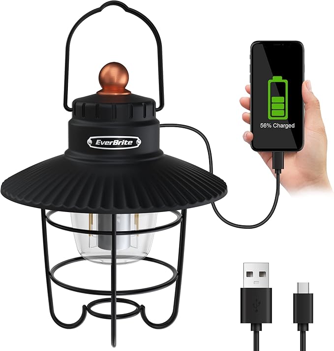 EverBrite LED Camping Lantern, USB C Rechargeable Lantern with 3 Light Modes, Vintage Outdoor