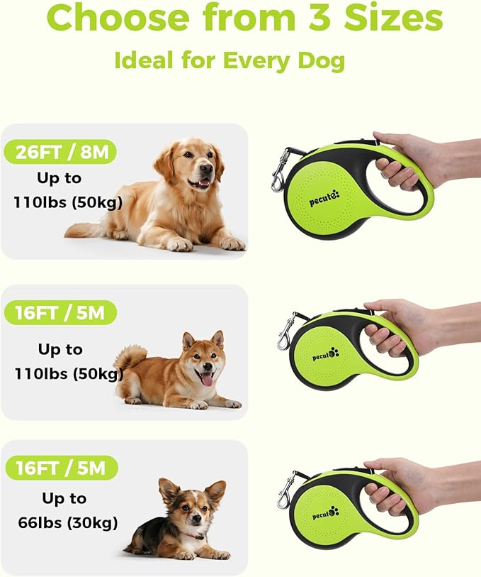 Retractable Dog Leash with Flashlight, 26ft Heavy Duty Retractable Pet Leash with Light, One-Button