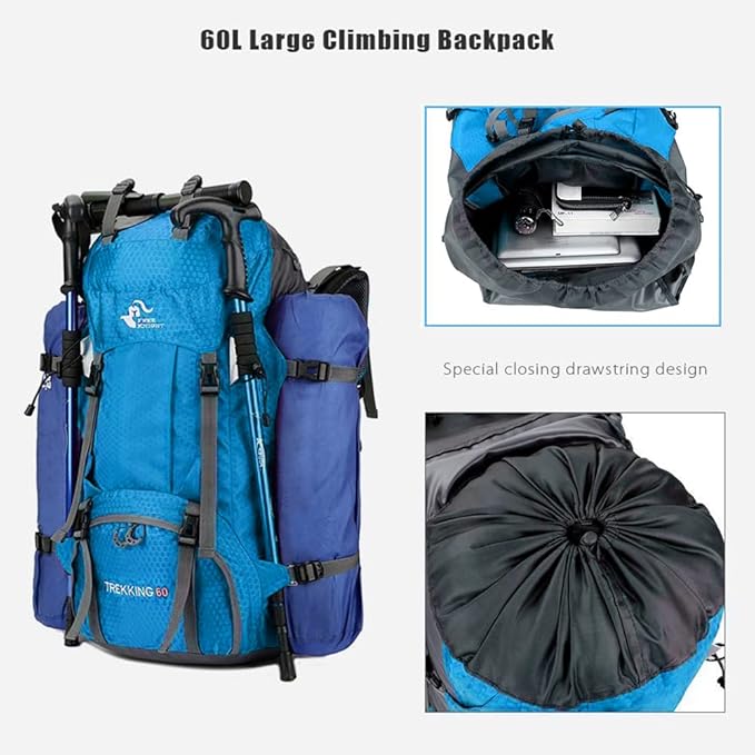 Bseash 60L Waterproof Hiking Camping Backpack with Rain Cover, Large Outdoor Sport Travel Daypack