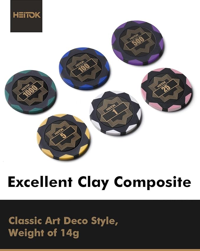 Clay Poker Chip Set for Texas Holdem, 500 pcs with Denominations 14g Professional Casino Blackjack