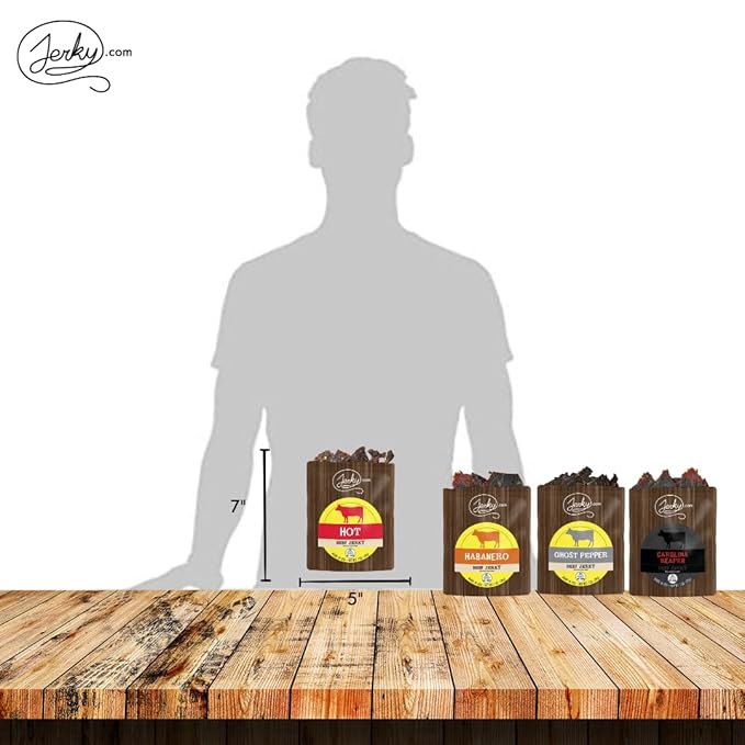Jerky.com Hot Jerky Sampler - Featuring Habanero, Ghost Pepper, Carolina Reaper, and Classic Hot