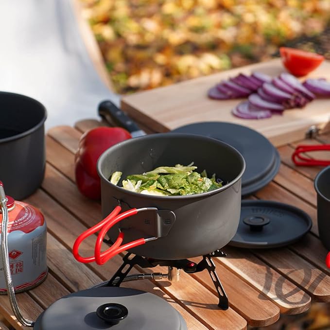 Alocs Camping Cookware Set Camping Gear, Compact Camping Pots and Pans Set, Durable Hard Alumina