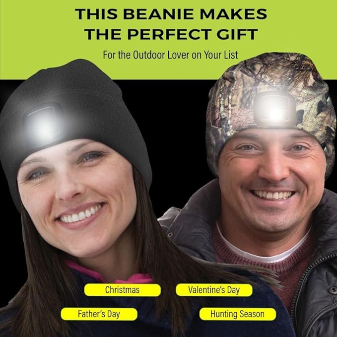 POWERCAP LED Hat Light 150 Lumens Rechargeable Fleece Beanie with Bright Built-in Headlamp