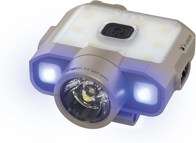Claymore Capon 120D UV (Tan) - LED Rechargeable Clip-On Cap Headlamp, Lightweight Hat Light for