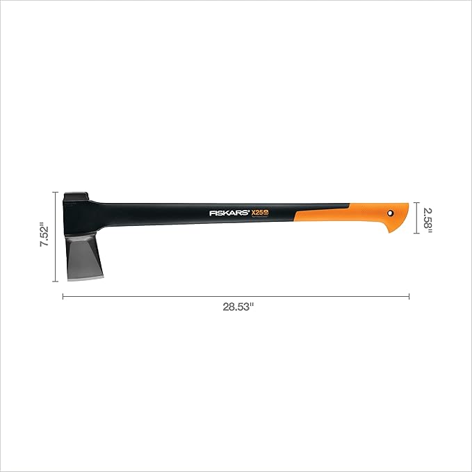 Fiskars X25 Splitting Axe, 28" Wood Splitting Axe for Medium to Large Size Logs with Shock