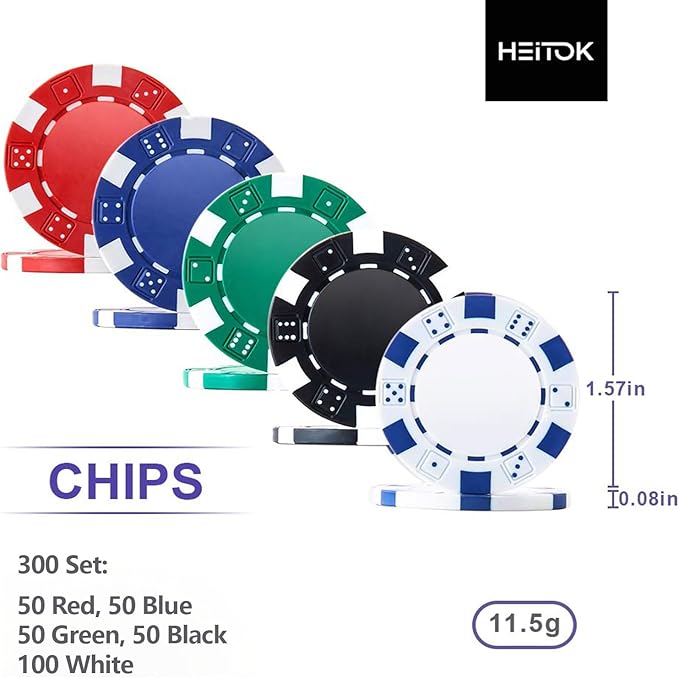 Poker Chip Set - Classic 300PCS Poker Set with Aluminum Case, 11.5 Gram Casino Chips for Texas