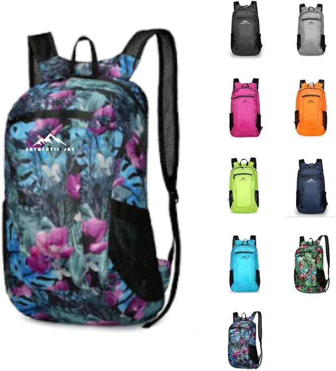 Authentic Joy 20L Water Resistant Lightweight Hiking Daypack, Packable Backpack, Multiple Colors