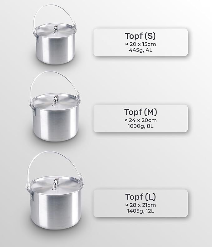 AceCamp Nested Pot Aluminum Lightweight Cooking Pot Set Outdoor Large Stock with lid and folding
